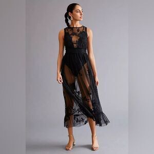 NWT By Anthropologie Embroidered Mesh Maxi Dress